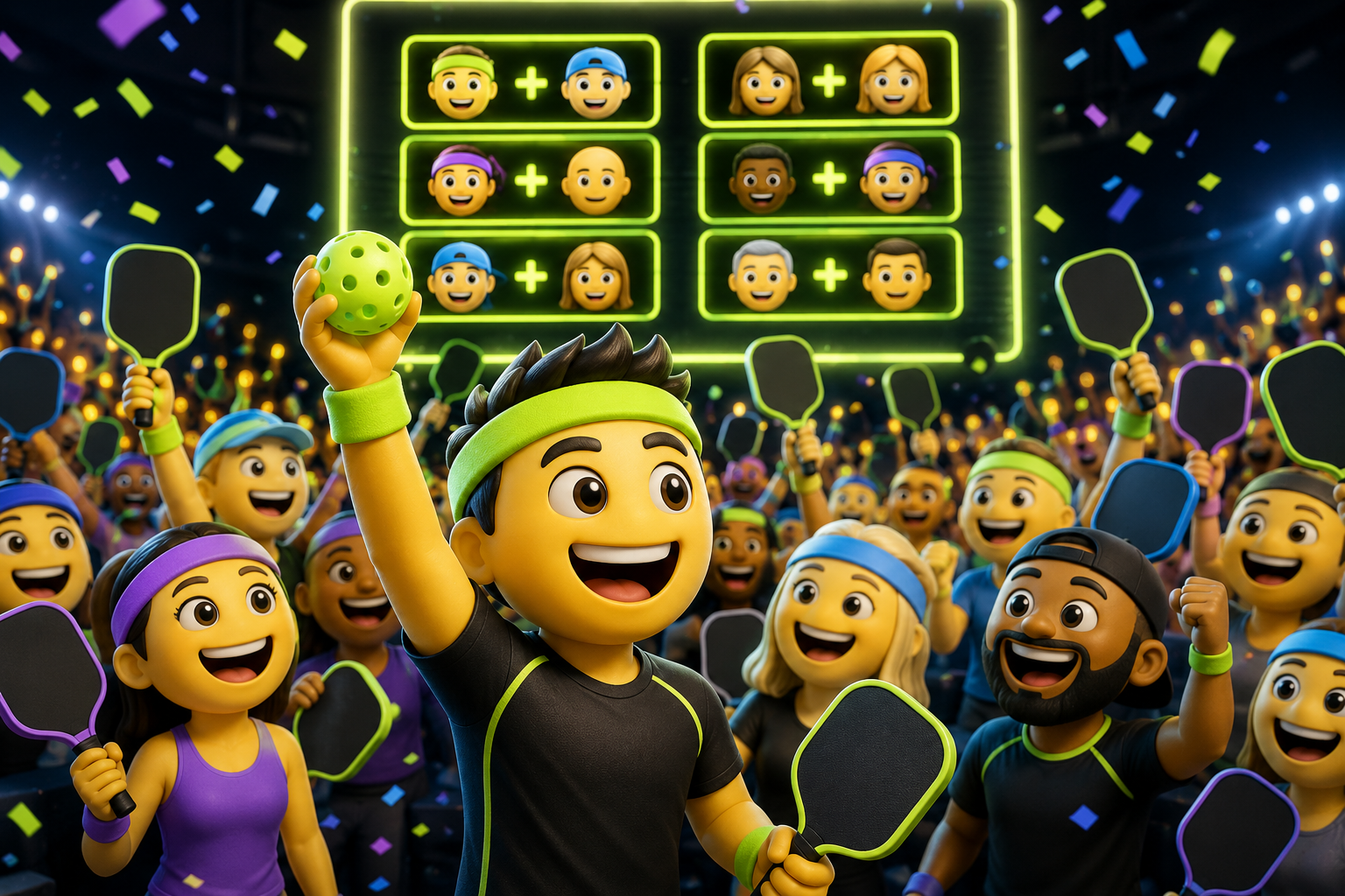 Players celebrating as partner pairings are revealed